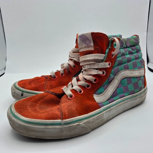 Vans Sk8 Hi Crazy Check Cherry Tomato Womens Size 8 Sneaker Shoes Casual Walking - Picture 4 of 13
